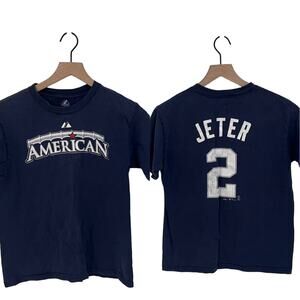 American League Jeter 2008 Blue Majestic T Shirt Size Large Youth